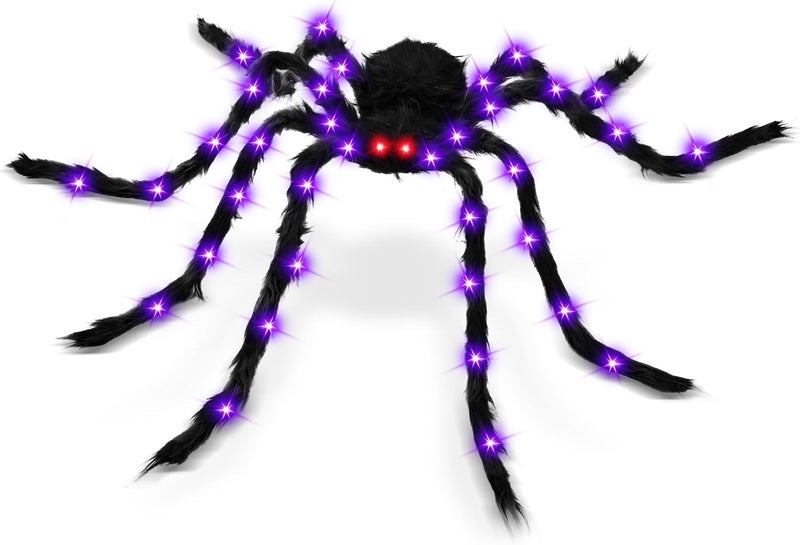 Thuodo 6.6 FT Giant Spider Halloween Decorations Light Up Scary Spider with Red LED Eyes Purple Lights for Yard Lawn Garden Porch Halloween Party Haunted House Indoor Outdoor Decor - Image 1